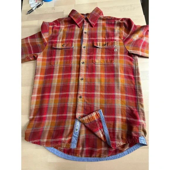 Marmot Mens Plaid Long Sleeve Button Up Shirt Red Orange Blue Size M/M - Picture 7 of 10